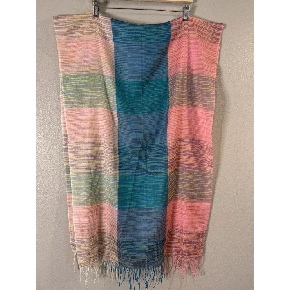 Pashmina Silk 70/30 Striped Scarf Wrap Boho‎ Whimsigoth Lagenlook Colorful 70x24